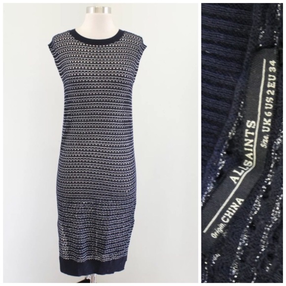AllSaints Rosyn Metallic Eyelet Knit Sweater Dress - Picture 1 of 7